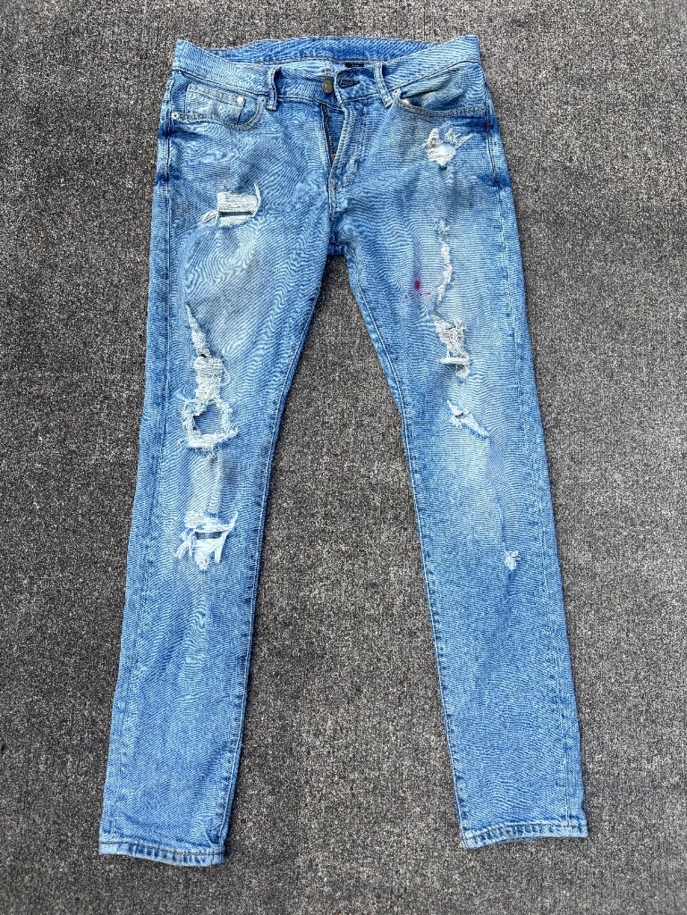 Mens Skinny Jeans 31x32 Light Wash Blue Distressed Ripped Denim H&M